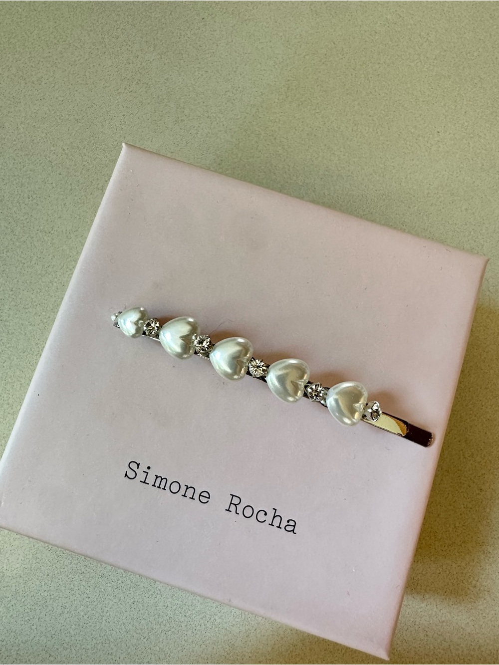 Simone Rocha Pearl Heart & Rhinestone Hair Barrette - White